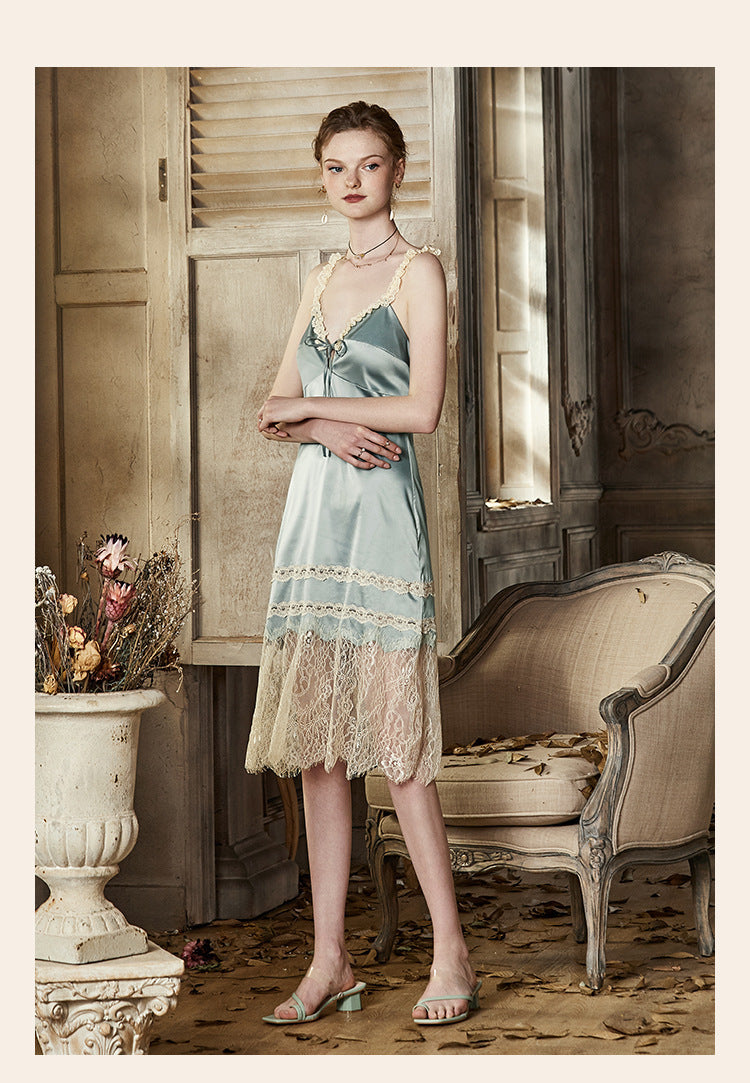 Vintage Lace Tie Front Bridal Satin Nightgown