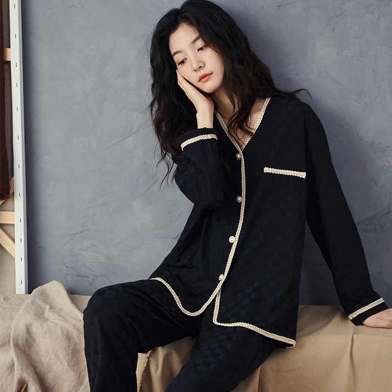 Cotton Contrast Trim Pajama Set