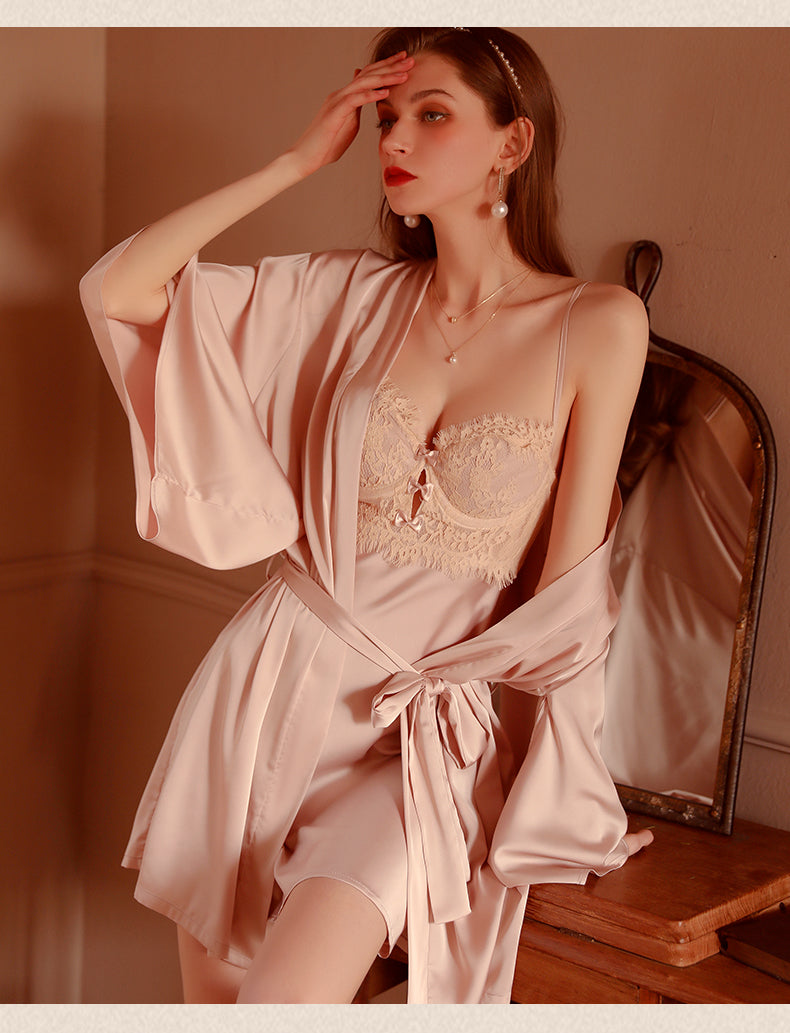 Open Back Lace Bodice Underwire Slip & Thong