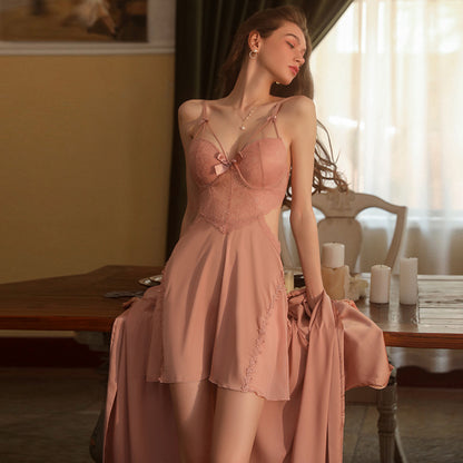 Mesh Hem Underwire Babydoll Satin Nightdress