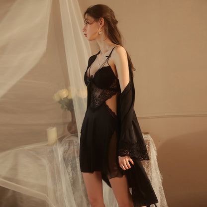 Mesh Hem Underwire Babydoll Satin Nightdress