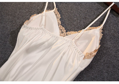 Embroidery Lace Trim Side Slit Satin Bra-In Chemise