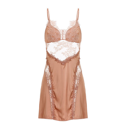 Elegant Embroidered Lace Satin Chemise