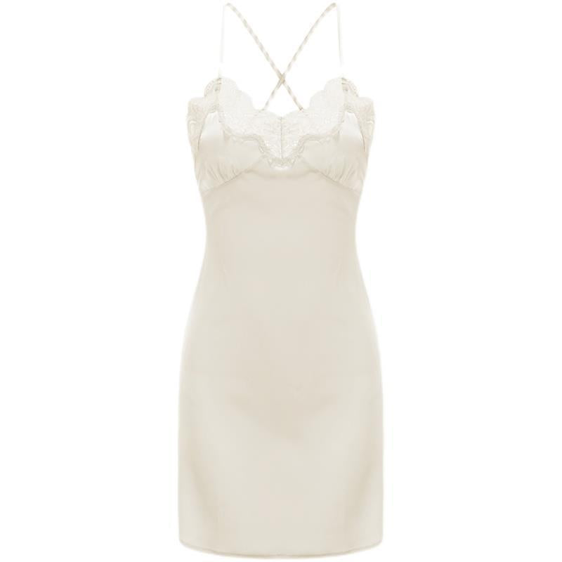 Lace Trimmed Open Back Slip & Robe