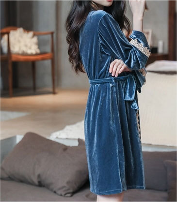 Velvet Lace Trim Slip with Robe 2-Piece Set