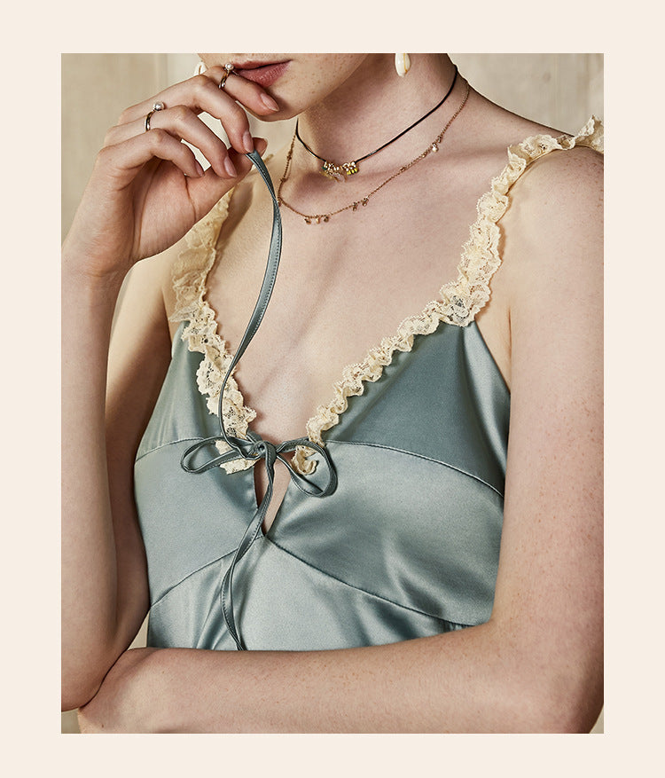 Vintage Lace Tie Front Bridal Satin Nightgown