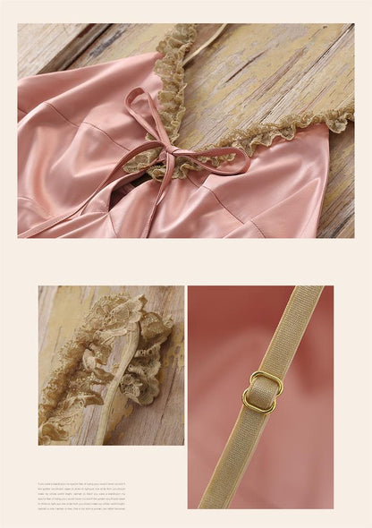 Vintage Lace Tie Front Bridal Satin Nightgown