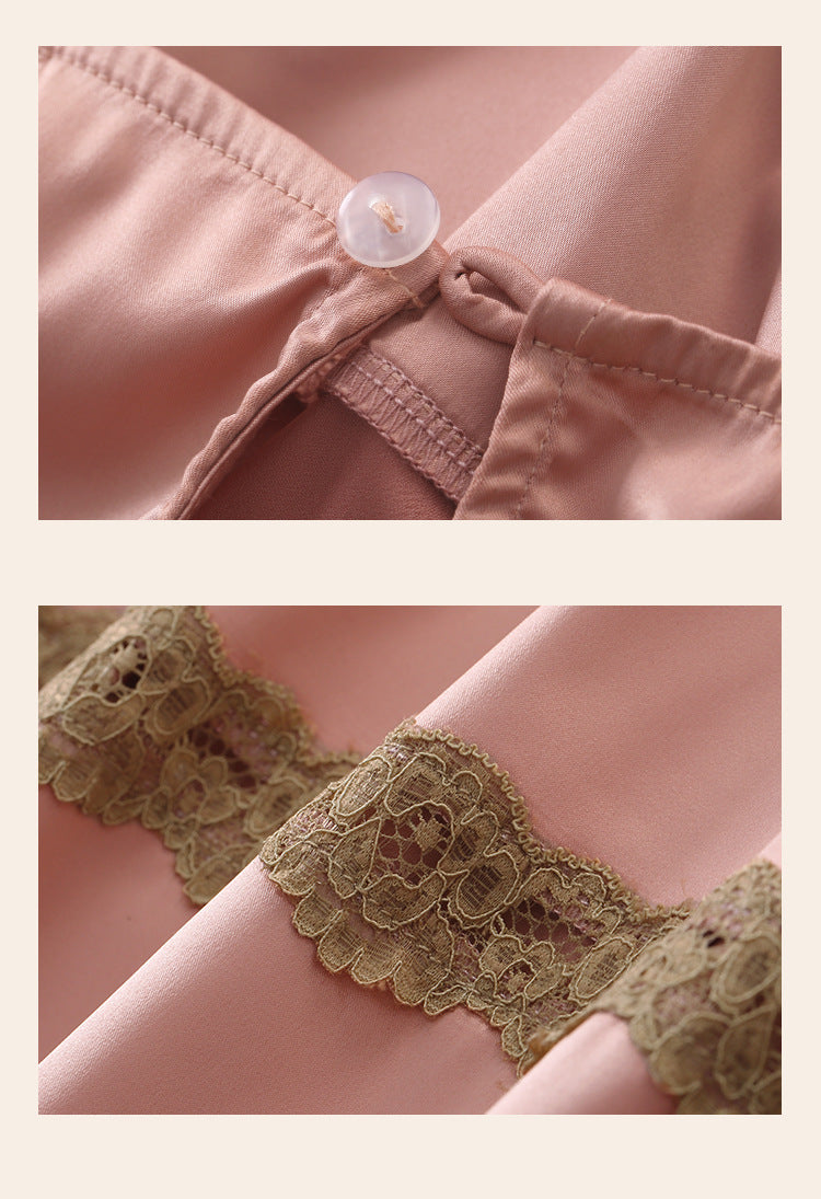 Vintage Lace Tie Front Bridal Satin Nightgown