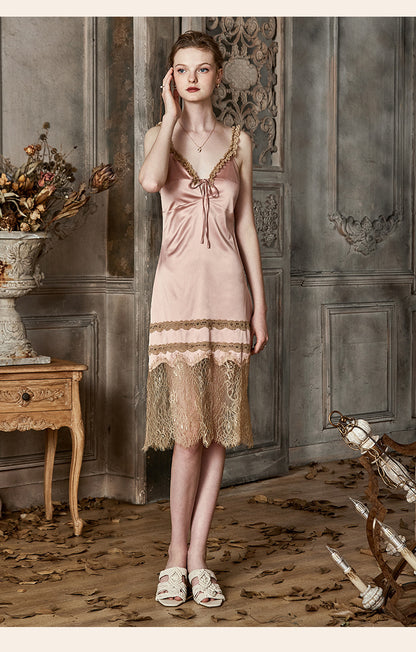 Vintage Lace Tie Front Bridal Satin Nightgown