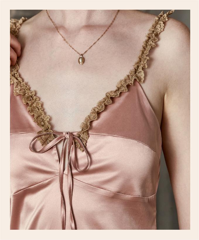 Vintage Lace Tie Front Bridal Satin Nightgown