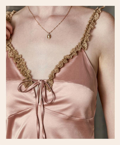 Vintage Lace Tie Front Bridal Satin Nightgown