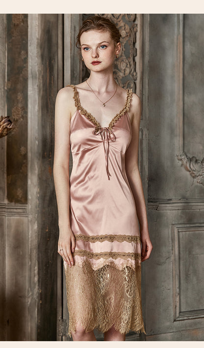 Vintage Lace Tie Front Bridal Satin Nightgown