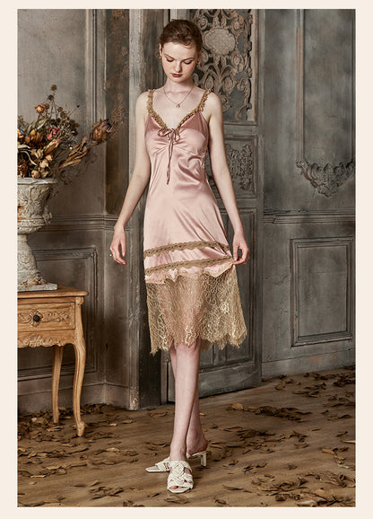 Vintage Lace Tie Front Bridal Satin Nightgown