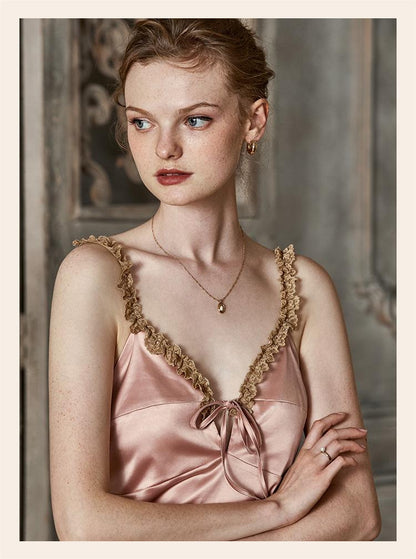 Vintage Lace Tie Front Bridal Satin Nightgown