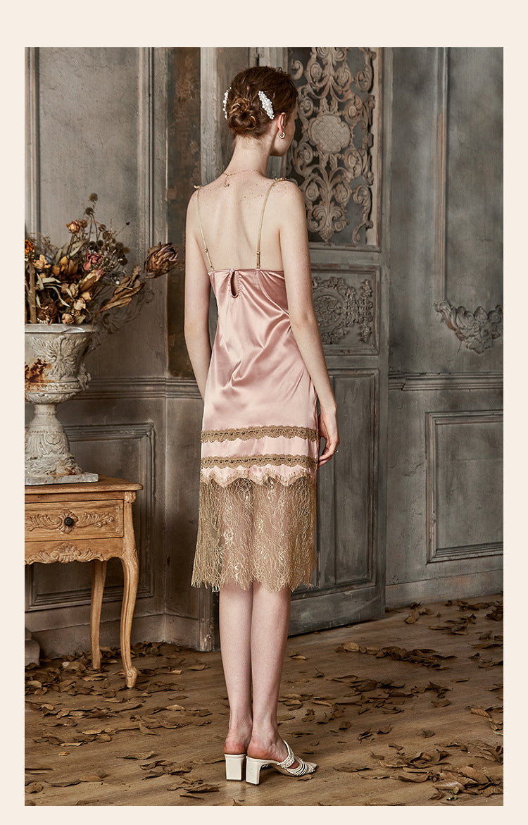 Vintage Lace Tie Front Bridal Satin Nightgown