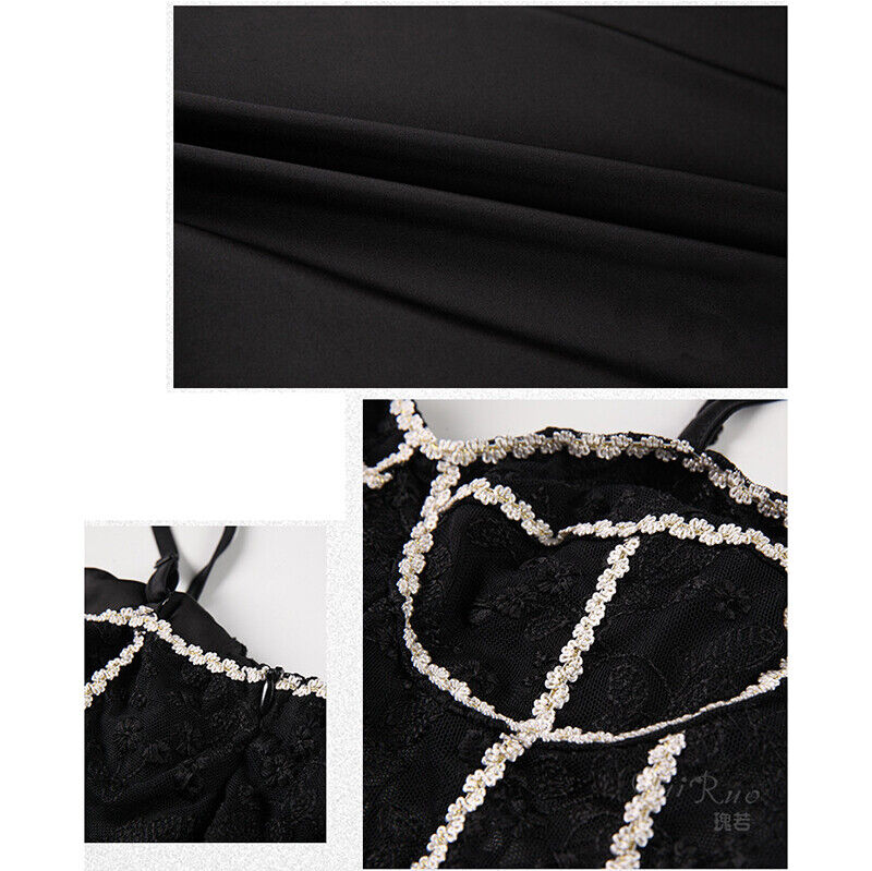 Lace Detail Contrast Trim Midi Nightgown