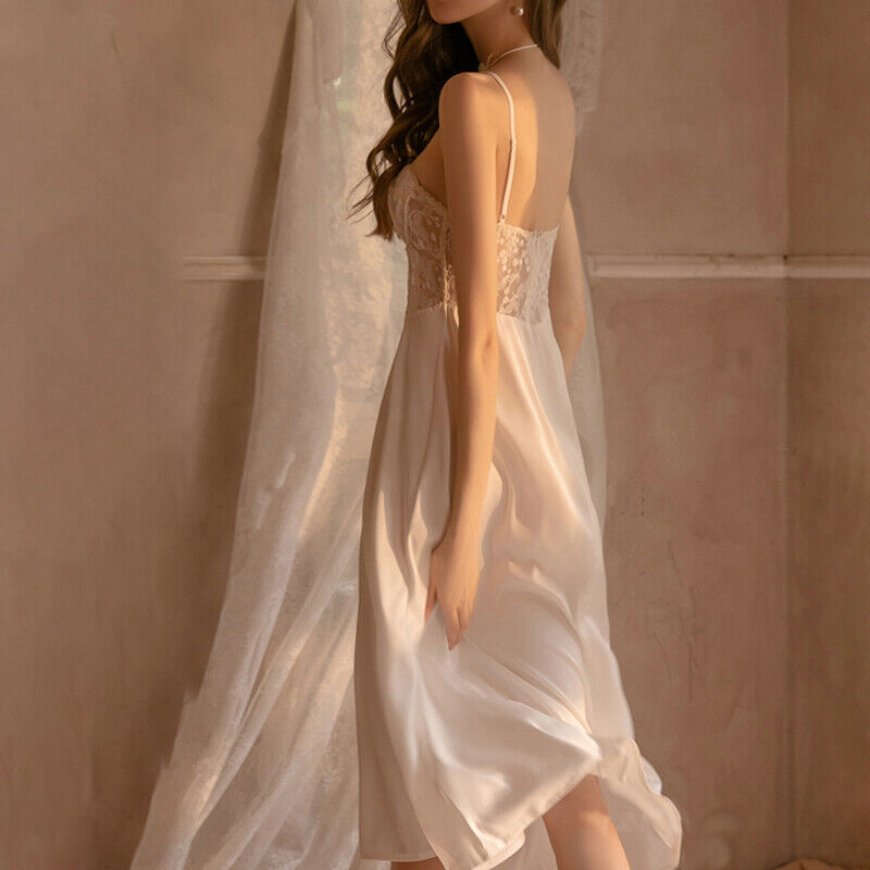 Lace Detail Contrast Trim Midi Nightgown