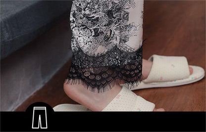 Silky Lace Trim Cami Top & Short 3-Piece Pajama Set