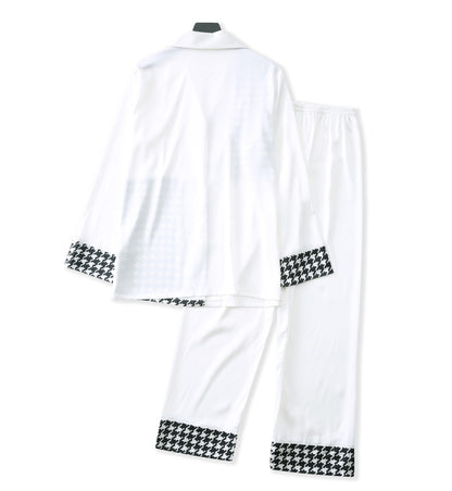 Stylish Satin Houndstooth Pajama Leisurewear