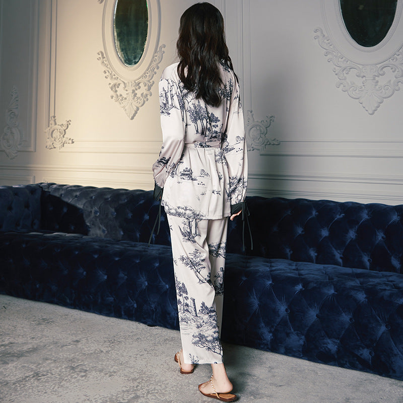 Toile de Jouy Print 3 Pieces Cami Long Pajama Set