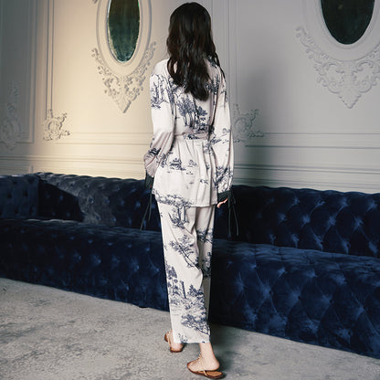 Toile de Jouy Print 3 Pieces Cami Long Pajama Set