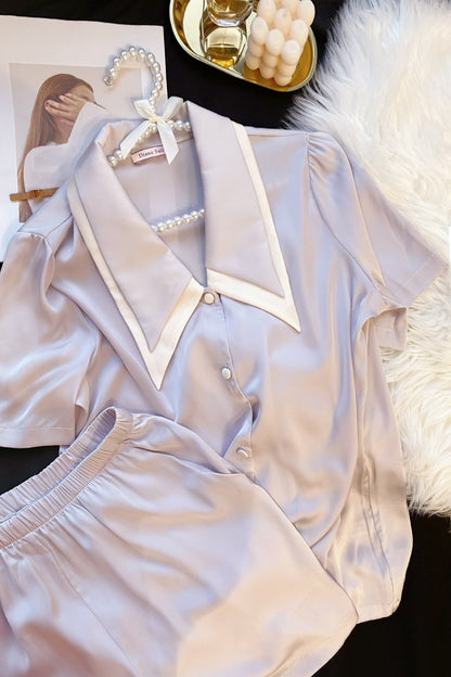 Lavender Satin Short Pajama Set