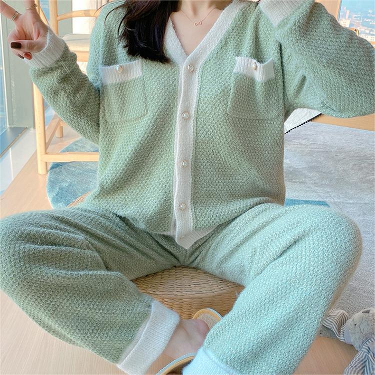 Contrast Trim Knit Pajama Set