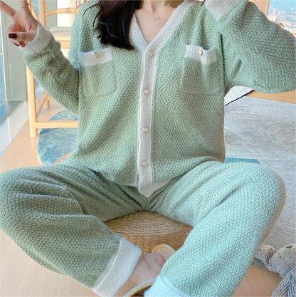 Contrast Trim Knit Pajama Set