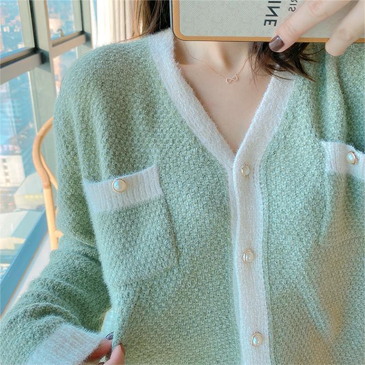 Contrast Trim Knit Pajama Set