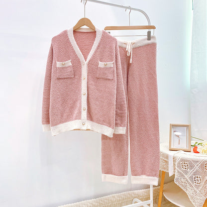 Contrast Trim Knit Pajama Set