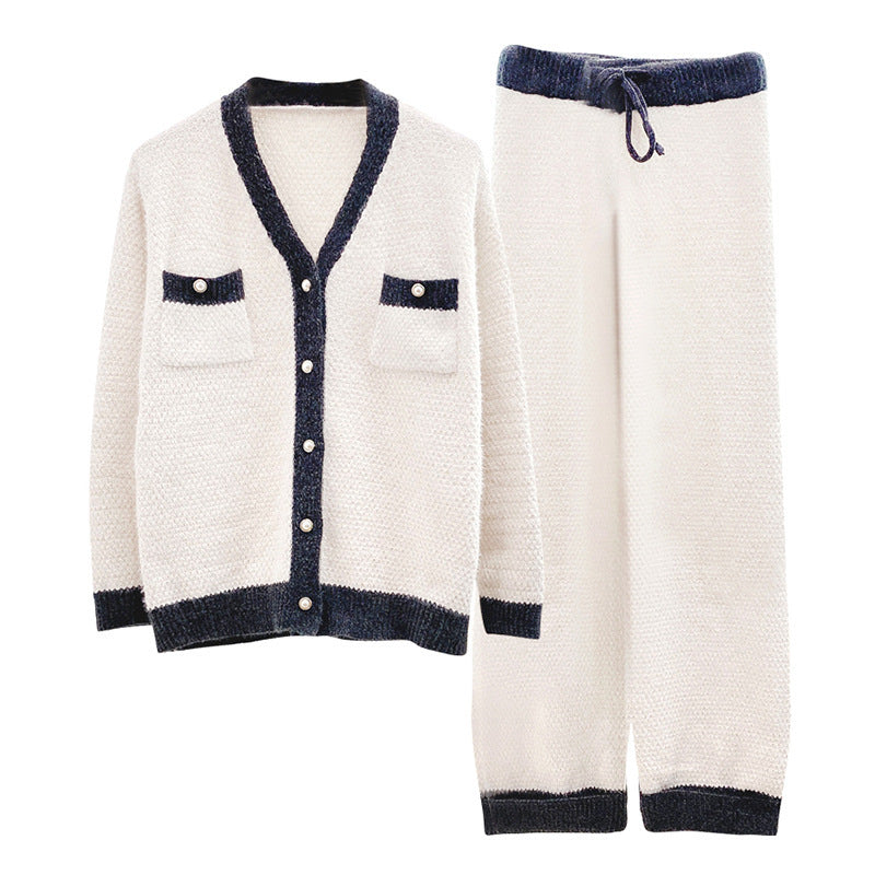 Contrast Trim Knit Pajama Set