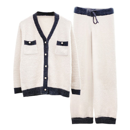 Contrast Trim Knit Pajama Set