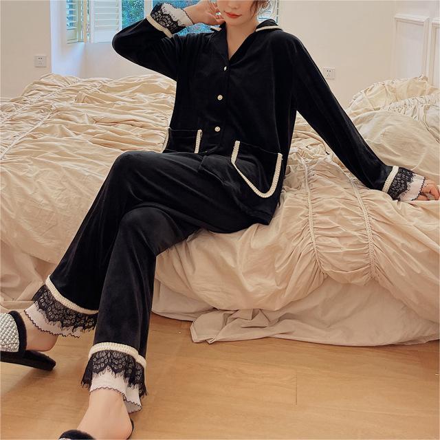 Velvet Eyelash Lace Warm Pajama Set