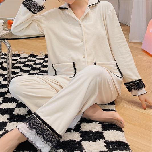 Velvet Eyelash Lace Warm Pajama Set