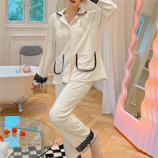 Velvet Eyelash Lace Warm Pajama Set
