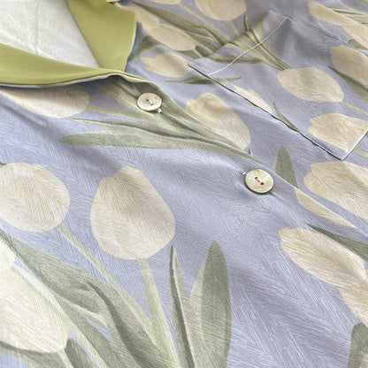 Floral Print Tulip Short Satin Pajama Set