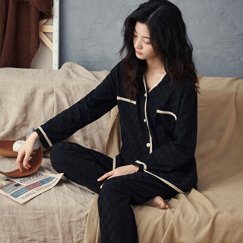Cotton Contrast Trim Pajama Set