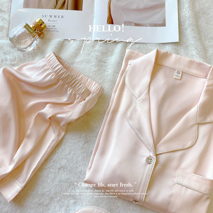 Crystal Button Short Pajama Set & Eye Mask in Satin