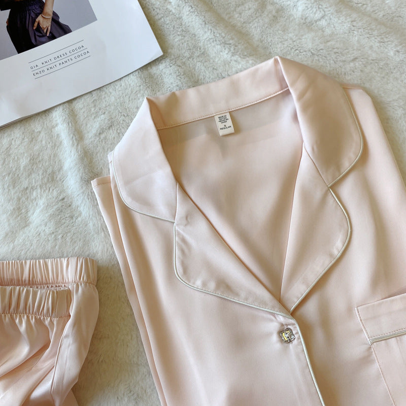 Crystal Button Short Pajama Set & Eye Mask in Satin