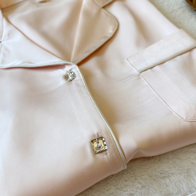 Crystal Button Short Pajama Set & Eye Mask in Satin