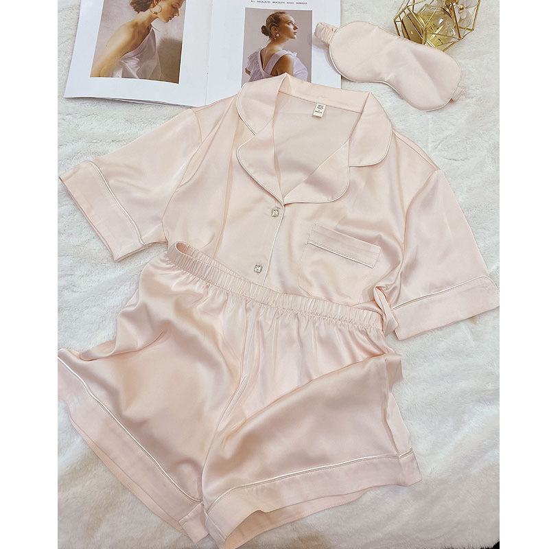 Crystal Button Short Pajama Set & Eye Mask in Satin