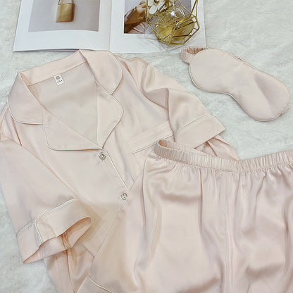 Crystal Button Short Pajama Set & Eye Mask in Satin