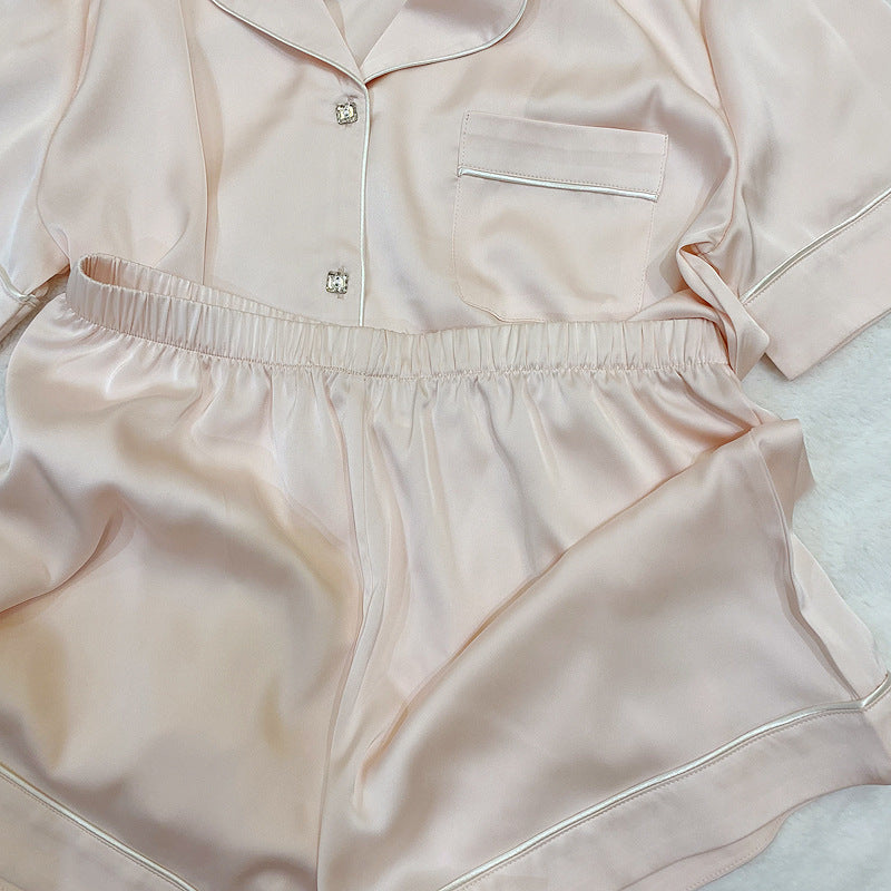 Crystal Button Short Pajama Set & Eye Mask in Satin