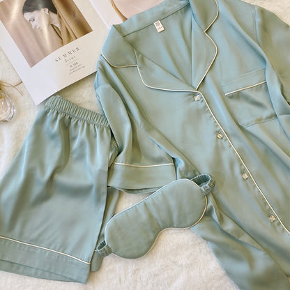 Crystal Button Short Pajama Set & Eye Mask in Satin