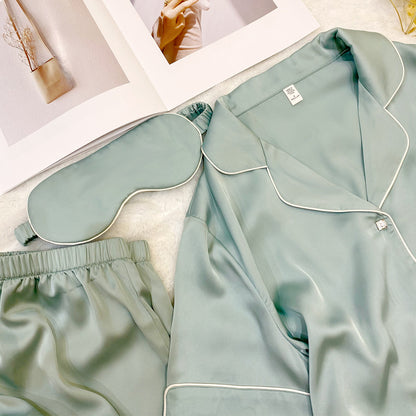 Crystal Button Short Pajama Set & Eye Mask in Satin