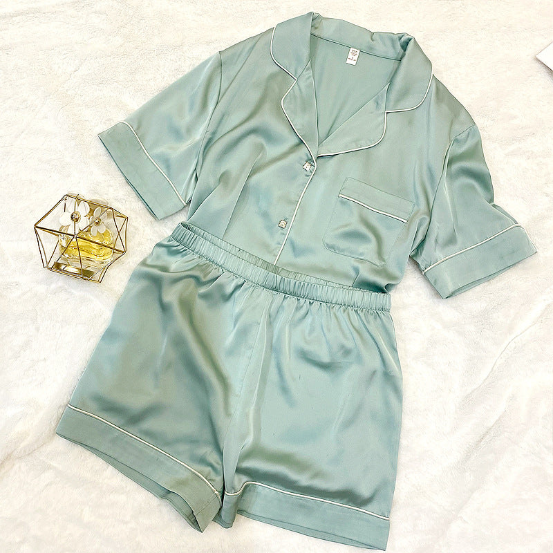 Crystal Button Short Pajama Set & Eye Mask in Satin
