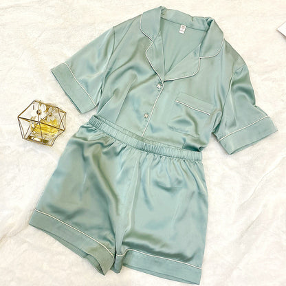 Crystal Button Short Pajama Set & Eye Mask in Satin