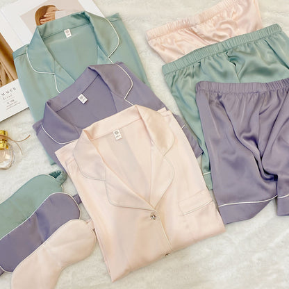 Crystal Button Short Pajama Set & Eye Mask in Satin