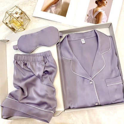 Crystal Button Short Pajama Set & Eye Mask in Satin