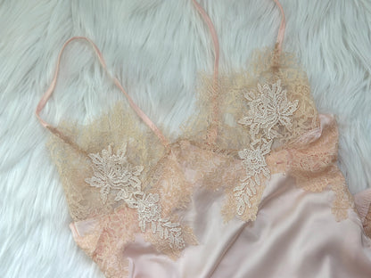 Venise Lace Trim Tie Back Satin Slip & Panty